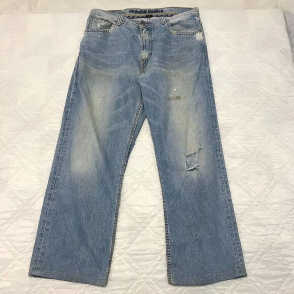 Cremieux Relaxed Distressed Wide Leg blue jeans 34X28